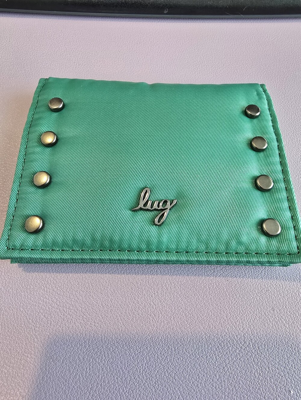 lug Green 💚 Walkover Nylon Card Sleeve Wallet with Metal Stud Accents, NEW